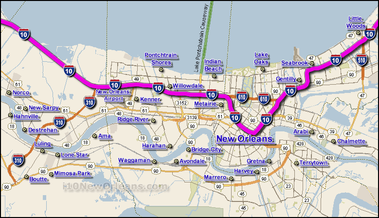 Interstate 10 New Orleans Map